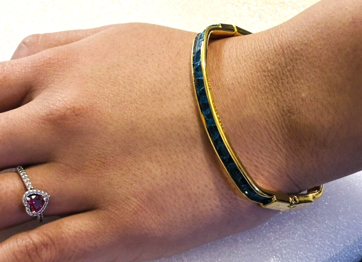 FRANCOO FLORENCE Italy Signed Teal Blue Texture Gold Tone Hinged