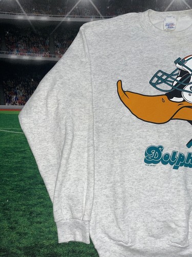 Vintage Miami Dolphins Sweatshirt looney tunes Daffy Duck Sz Large Tall Preowned - Picture 4 of 13