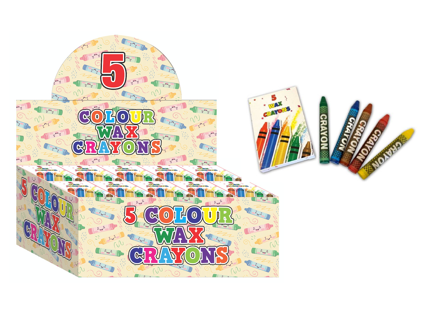 Box of 100 Packs of 5 Wax Crayons Bulk Buy Wholesale Party Bag Fillers Toys