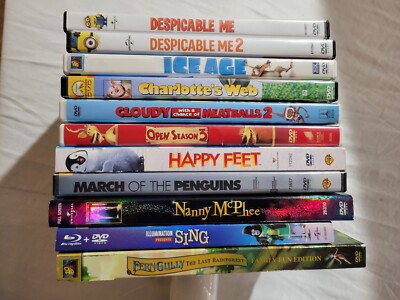 Lot of 11 DVD: Despicable Me, Ice Age, Charlottes Web, Happy Feet
