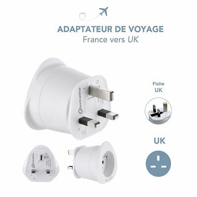 Adaptateur Prise Électrique Française vers Anglaise Voyage FR to UK Londres  NEUF 437267576762