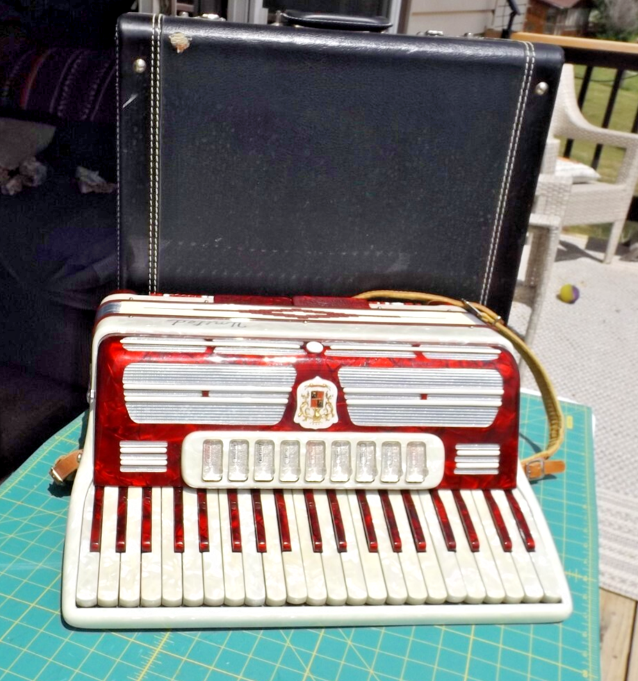 Vintage United Marotta 1960's Era Dark Cherry & White Accordion in