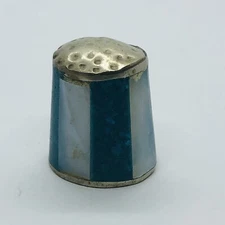 Vtg Green & White Alpaca Mexico Silver Thimble w/ Mother of Pearl