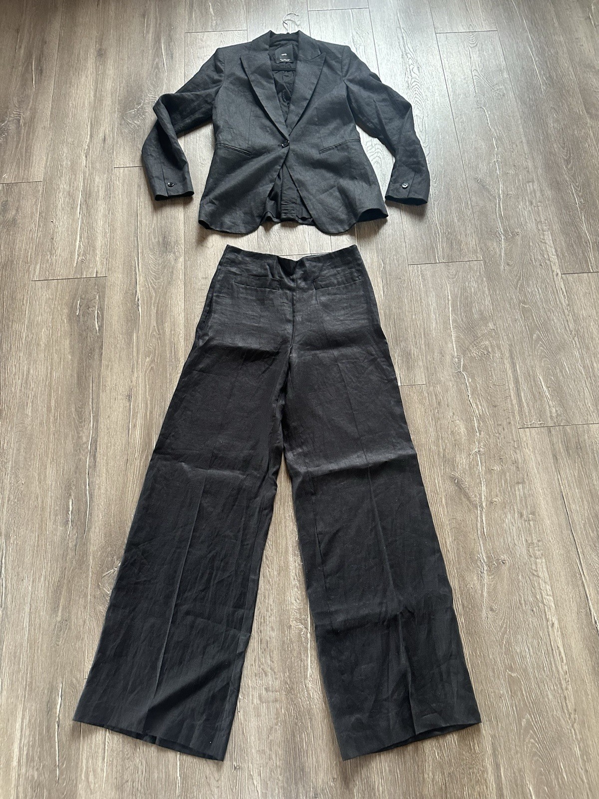 Traje Blazer Mango MNG Negro Lino Mujer Talla 6 Negocios Informal Oficina Pantalones