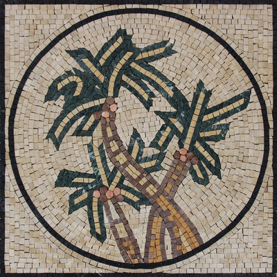 Rounded Geometrical Triple Palm Trees Home Decor Marble Mosaic