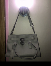 Michael Kors Gray Satchel Bag with Chain Stra...