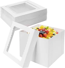12Pcs Cake Boxes 10X10X8 In Tall Cake Carriers with Window Square Bakery Box wit
