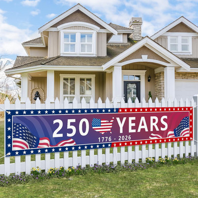 Large 250Th Anniversary Banner 120'' X 20'' 250 Years 1776-2026 America Flag Map