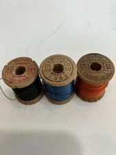 BELDING CORTICELLI Lot/3 Vintage SILK THREAD/Wooden Spools, Black, Blue, Orange