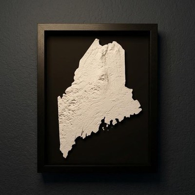 3D Maine Map Wall Art: Topography in Black Wood Frame