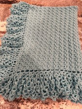 New Aqua Blue Hand Crocheted Baby Afghan/Blanket