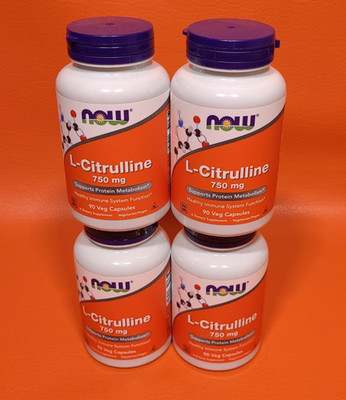 Now Foods L Citrulline 750 mg 90 Capsules Non GMO Date 09-2027 Lot of 4 Bottles