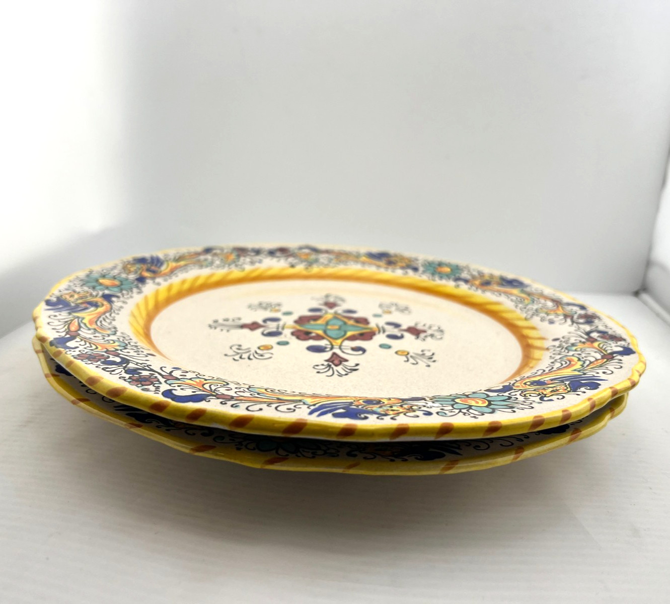 Rafaellesco 2pc Set 10" Salad Plates Wide Rim Deruta ITALY Hand Painted Dragons