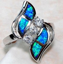 Australian Opal Inlay Topaz 925 Solid Sterling Silver Ring Jewelry Sz 7 PB2