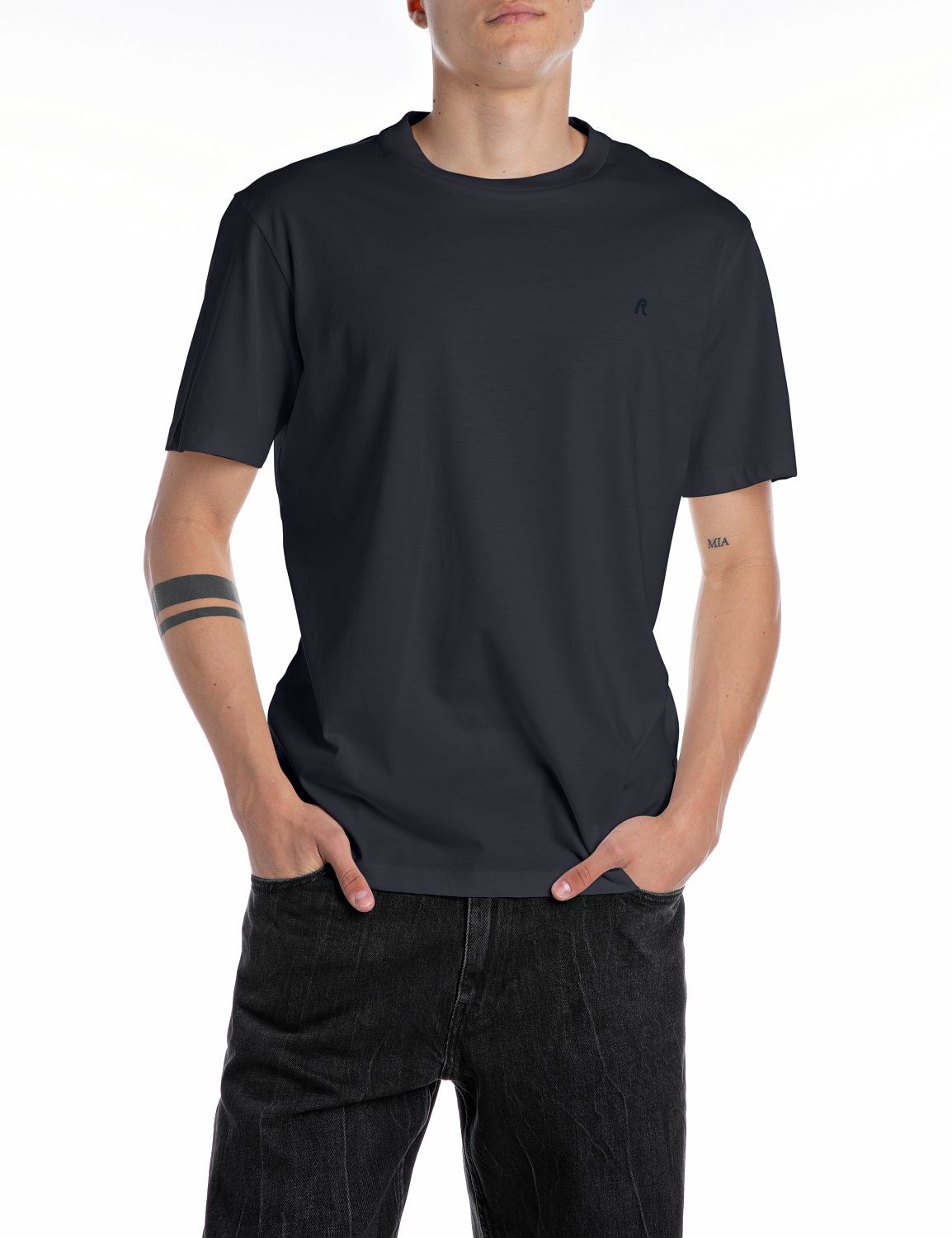 Replay Herren Rundhals T-Shirt JERSEY - Regular Fit Schwarz Weiss Blau Grn 6590₽