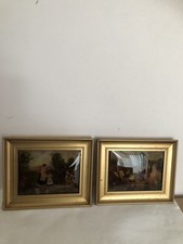Pair Of Victorian Small Crystoleums Country Scene Pictures 