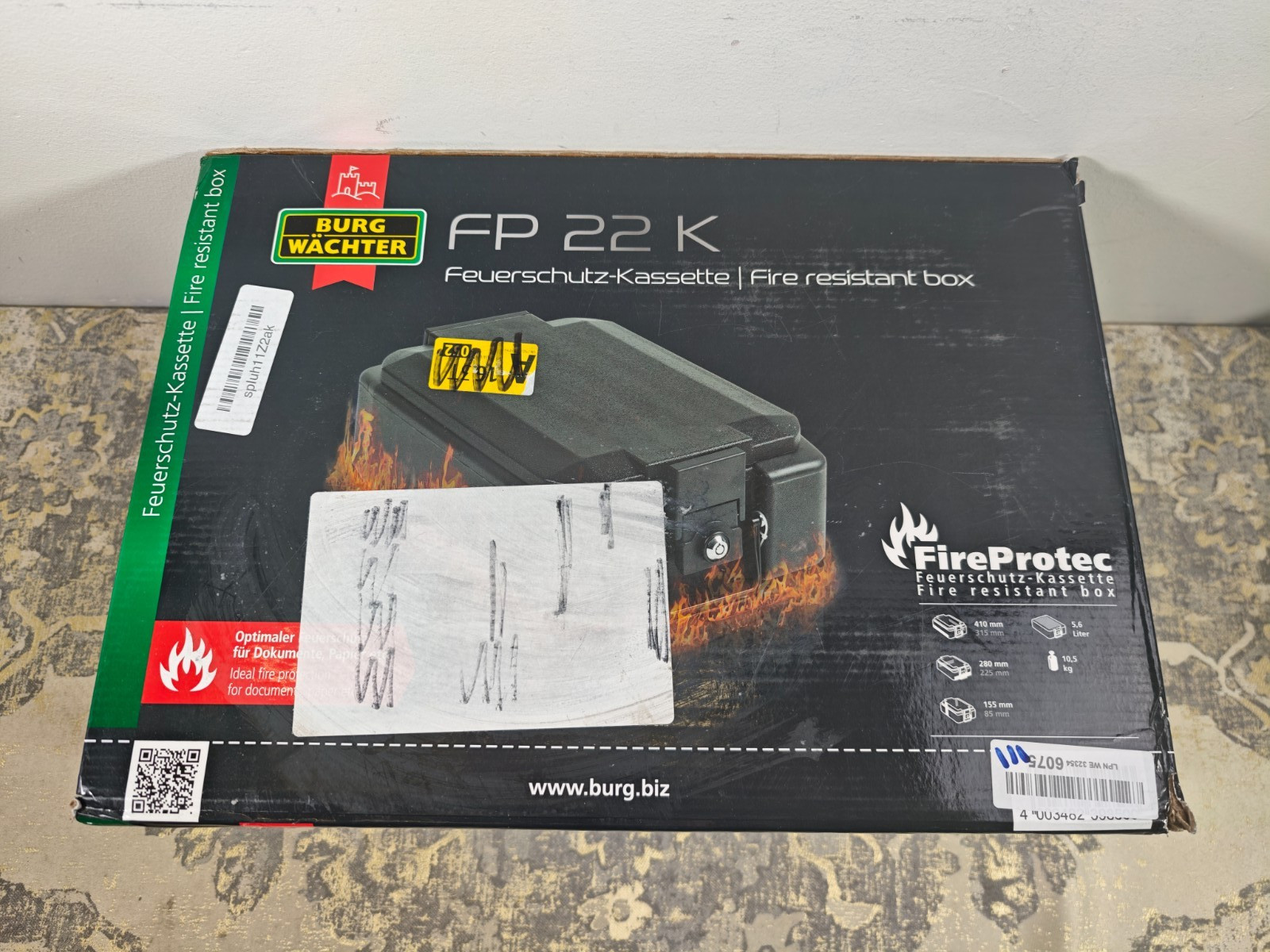 (LOCKED) Burg Wächter FP22K Fireproof A4 Document Deed Box - (READ)