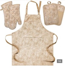 Oven Mitts and Pot Holders with Cooking Apron Set of 5, Heat Resistant Kitchen