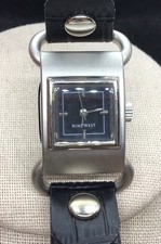 Ladies NINE WEST Black Leather Band Wrist Watch-Works-New Battery W1166