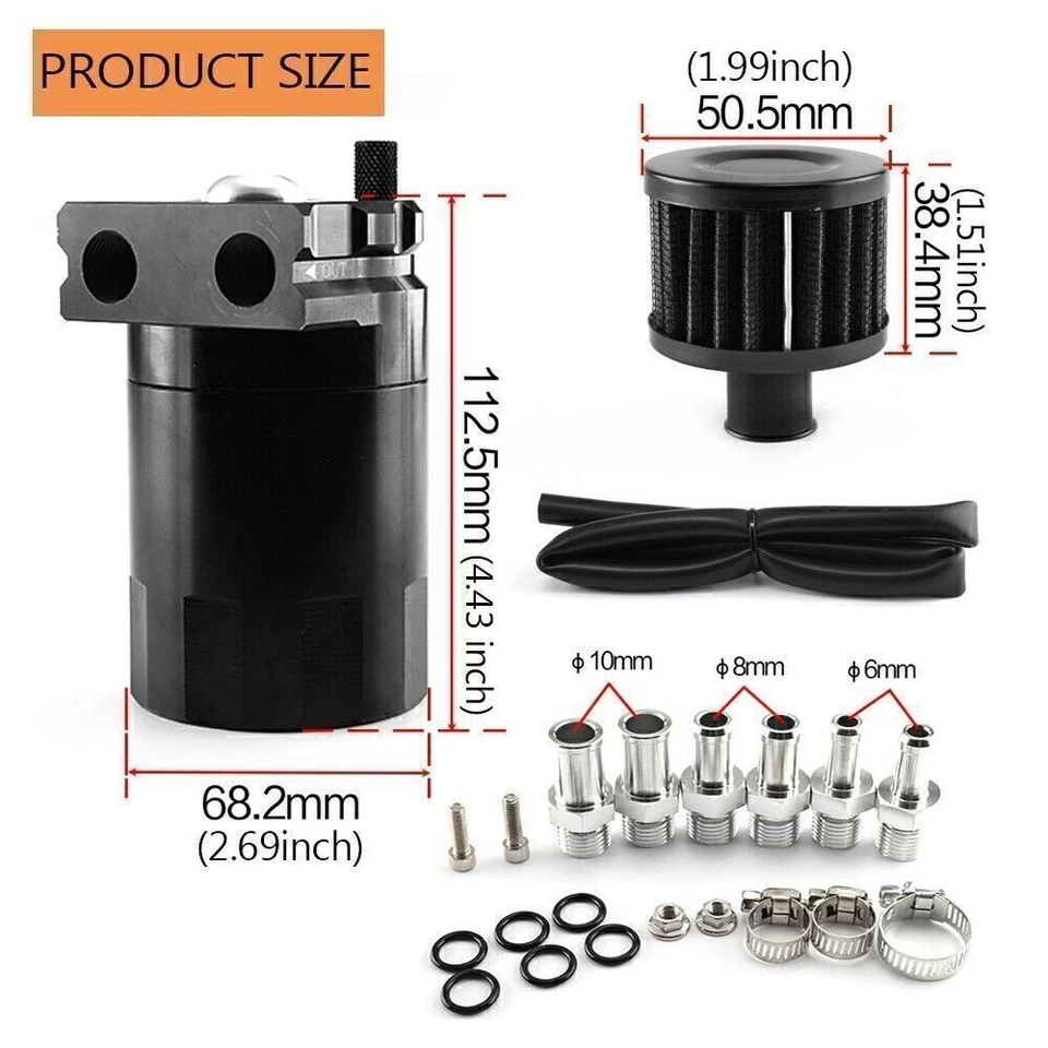 300ml Car Oil Catch Can Tank & Breather Engine Air Oil Separator Tank Reservoir Foto 2 de 4