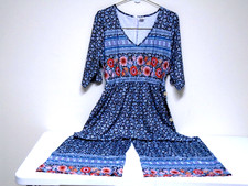 Womans floral button side pocket wide leg overall jumpsuit size XL