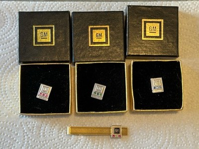 Lot X4 General Motors Employee Seniority Award Tie/Lapel Pin Tack Vintage Stone