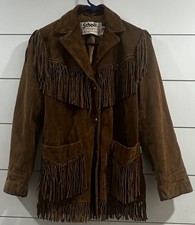 Western Schott Bros. Vintage Suede Leather Fringe Jacket Coat Size 10