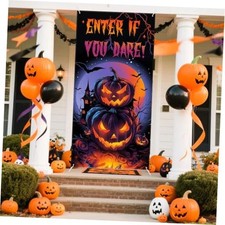 Halloween Door Cover Decorations Scary Pumpkin Door Banner for Halloween Purple