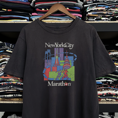 MARATHON TRAVEL SERVICE ヴィンテージラック 90s New York City Marathon Aged T-Shirt Black XL | eBay