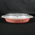Vintage Pyrex Pink Daisy Divided Oval Casserole Dish 1- 1/2 Quart with Lid 945C