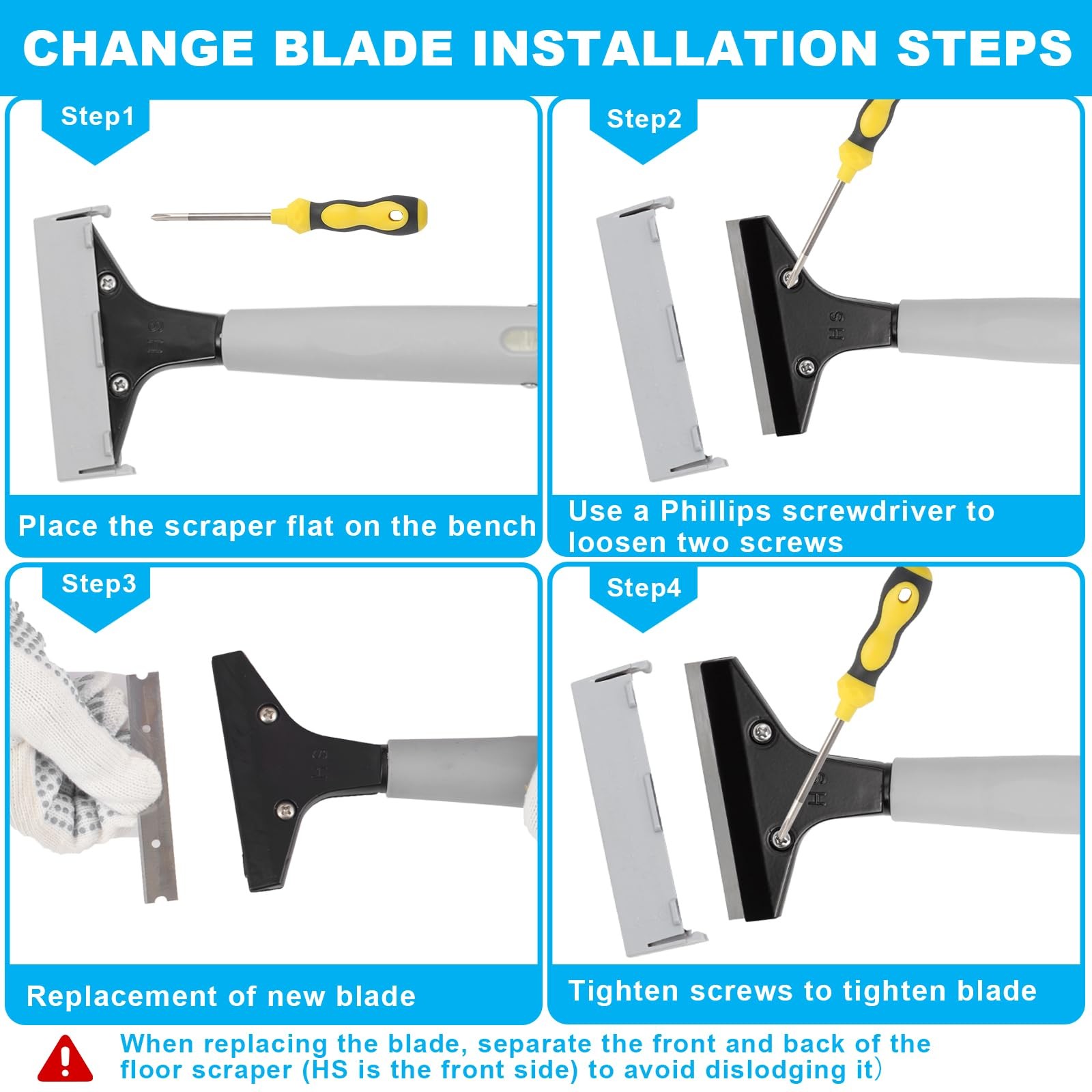 Floor Scraper, 31" to 61" Scraper Tool Long Handle with 4-inch Razor Blade St...