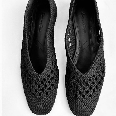 Massimo Dutti Woven Open Knit Ballet Flats Black 39