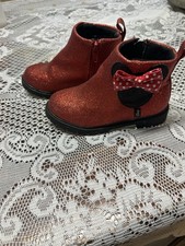 Disney Minnie Mouse Girls Bootie Toddler 10 Red Glitter Polka Dot Zip