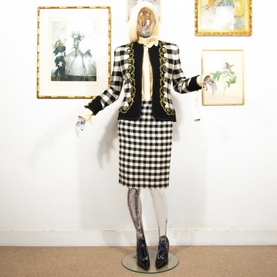 Vintage Roccobarocco Schurwolle Rock Anzug | 80er Jahre italienischer Designer Karo Anzug