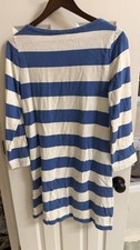 J.CREW Blue White Striped Knit Cotton Shift Dress 3/4 Sleeve Boat Neck S
