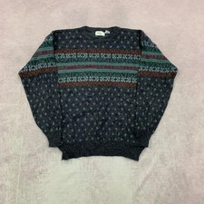 Vintage abstract knitted jumper Patterned Grandad chunky knit sweater Men's 2XL