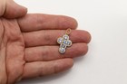 18k Blue Sapphire Vintage Cross two tone Gold Cross Pendant AAA GEM QAULITY — photo 3
