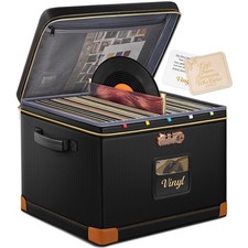 DEEGO Vinyl Record Storage Box with Lock, Fireproof WaterResistant Record A...
