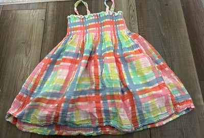 Angel Dear Rainbow Plaid Smocked Dress 100% Cotton, Size 5