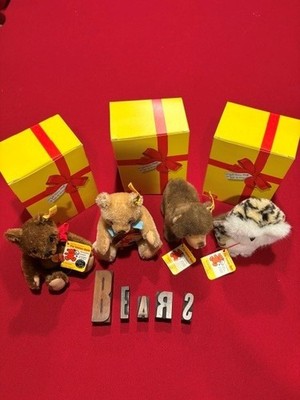 Steiff  Vintage Bears & Owl c1985 w/ all original tags & 3 boxes!