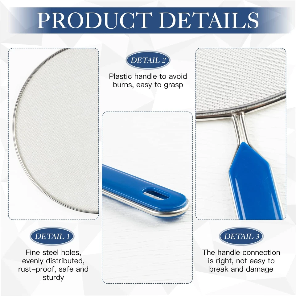 8 Inch Grease Splatter Screen Guard Stainless Steel Splash Screen Protector G... - Image 3 of 4