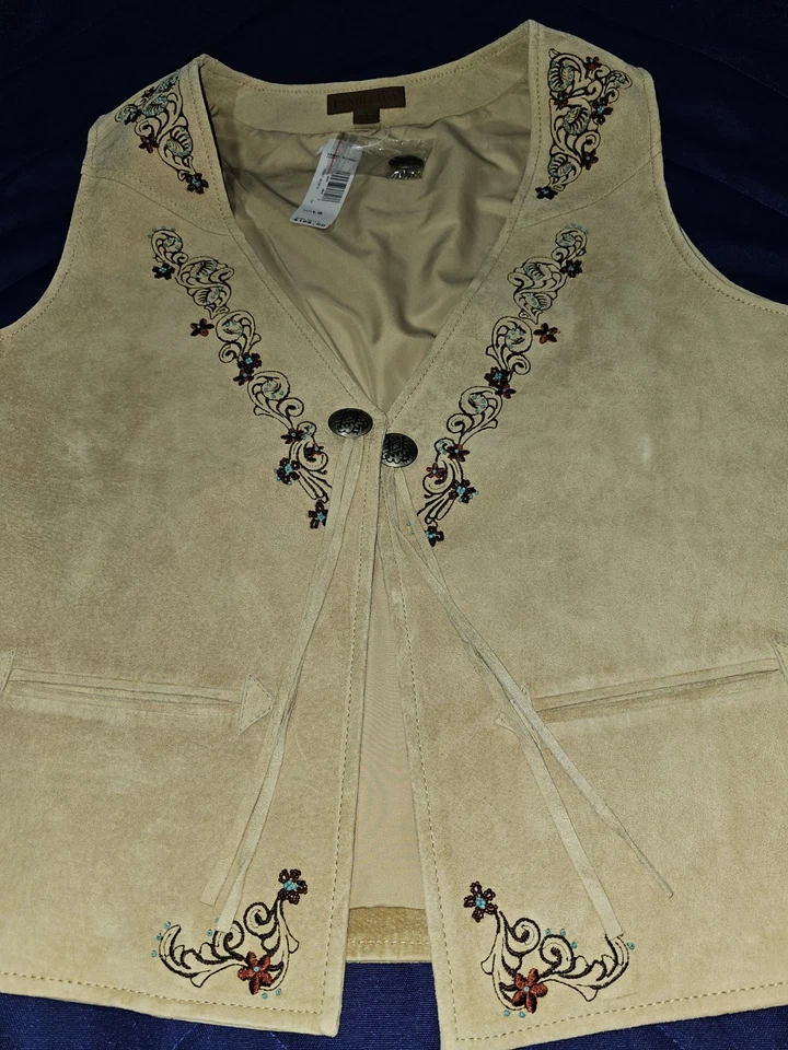 Pendleton Western Leather Suede Vest Beaded Southwest Floral Size Large - Image 3 of 4