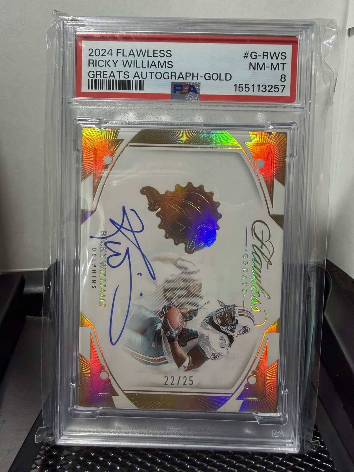 2024 Panini Flawless - Greats Auto Ricky Williams #G-RWS /25 PSA 8 POP 1 view 2