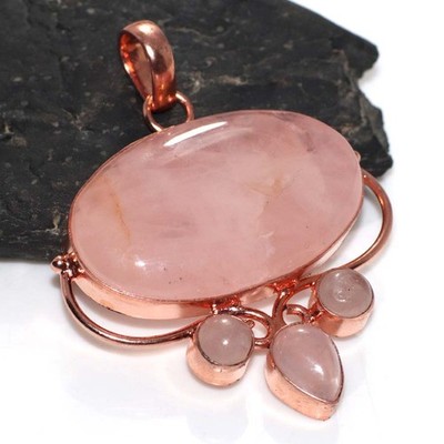 Copper Plated Long Rose Quartz Pendant 2'' Gift For Aunt Limited Stock Deal GW