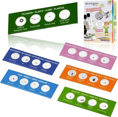 Bresser Junior 8859470 - Mikroskop-Starter-Set, 24 Dauerpräparaten zu Tieren,...