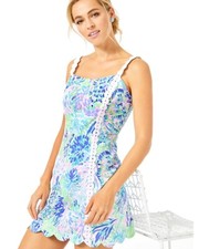 Lilly Pulitzer Jesse Shell Of A Party Lace Trim Stretch Dress Short Romper 14 16