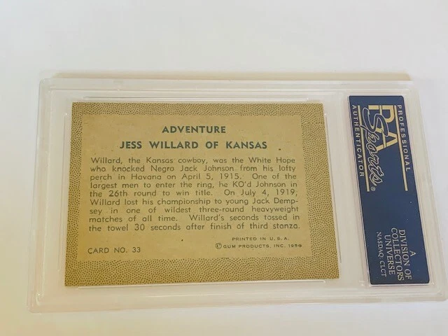 Boxing Trading Card 1956 Adventure PSA 8 Jess Willard Kansas 33 lost Jack Dempsy - Image 2 of 2