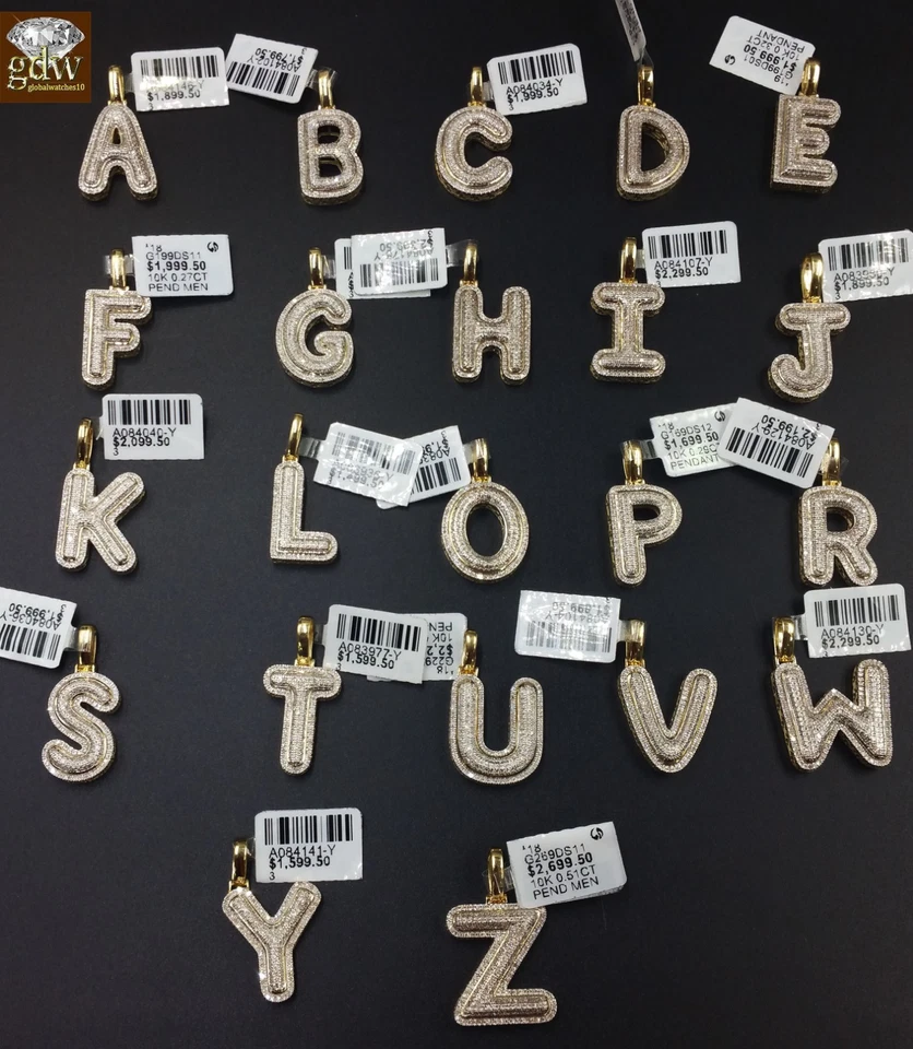 Dije inicial de diamantes de oro amarillo de 10 k con letra de burbuja de la A a la Z colgante diamante real Foto 2 de 4