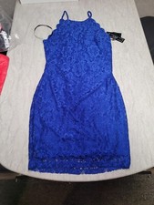 A. Byer Women's Blue Floral Lace Halter Sleeveless Lined A-Line Dress Size 9