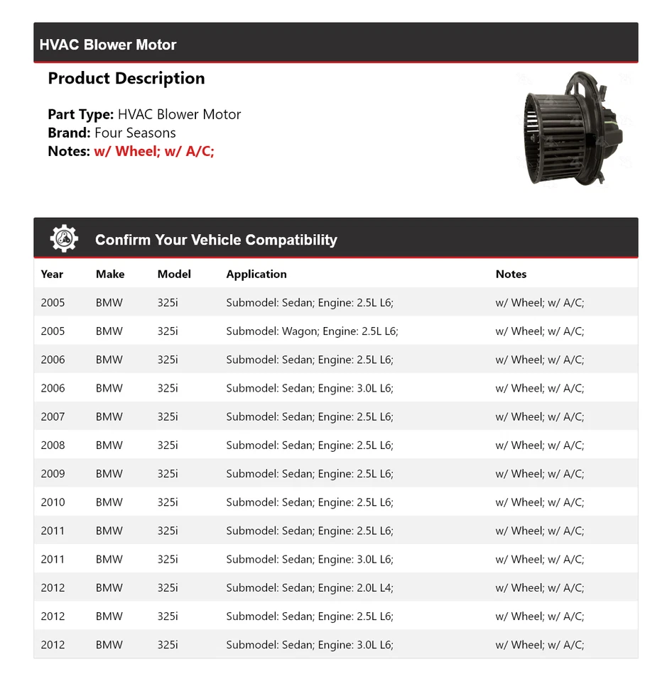 Motor soplador de climatización BMW 325i 2005-2012 4 estaciones 2006 2007 2008 2009 2010 2011 Foto 2 de 4